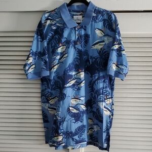 Guy Harvey Blue Fish Print Polo Shirt Size Men's XL